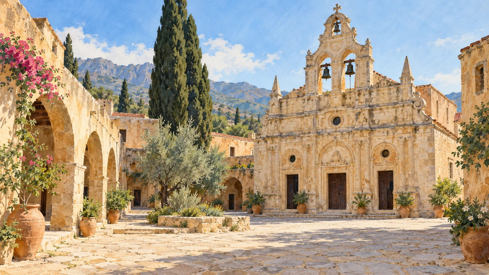 Geschilderde AI-impressie bij Kloosters & Byzantijns Kreta