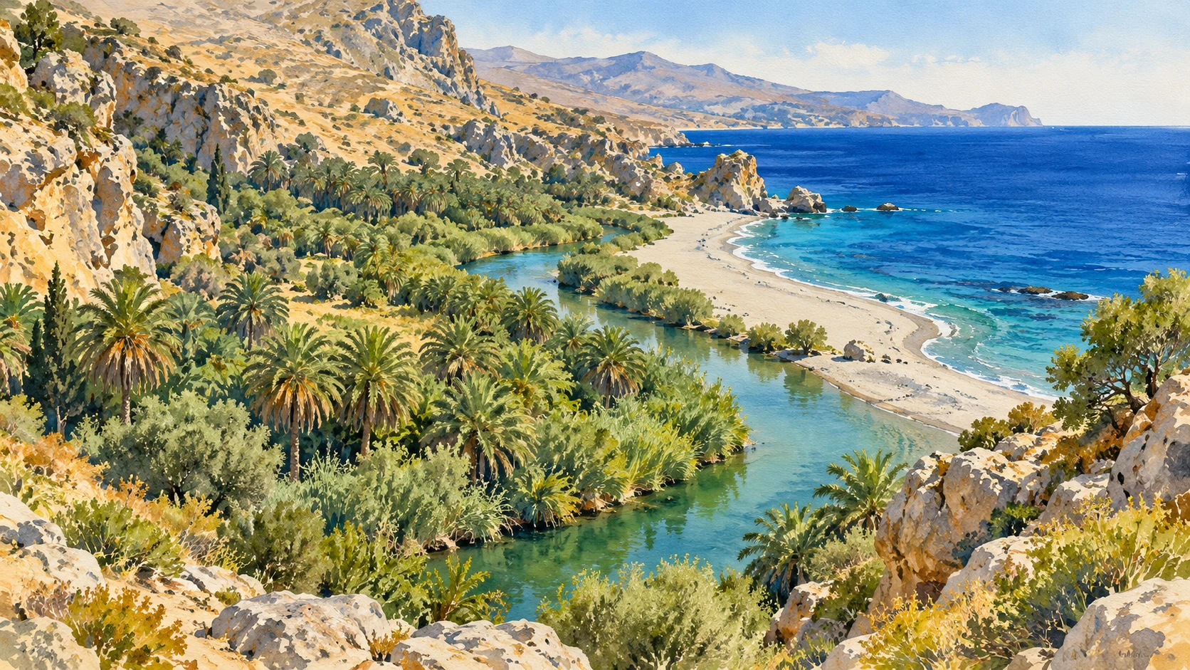 AI-impressie van het kustlandschap in Rethymno